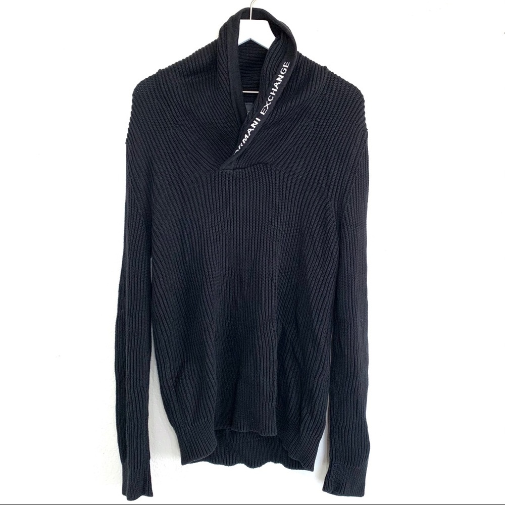Armani Exchange Black Cowl Neck Ribbed Sweater